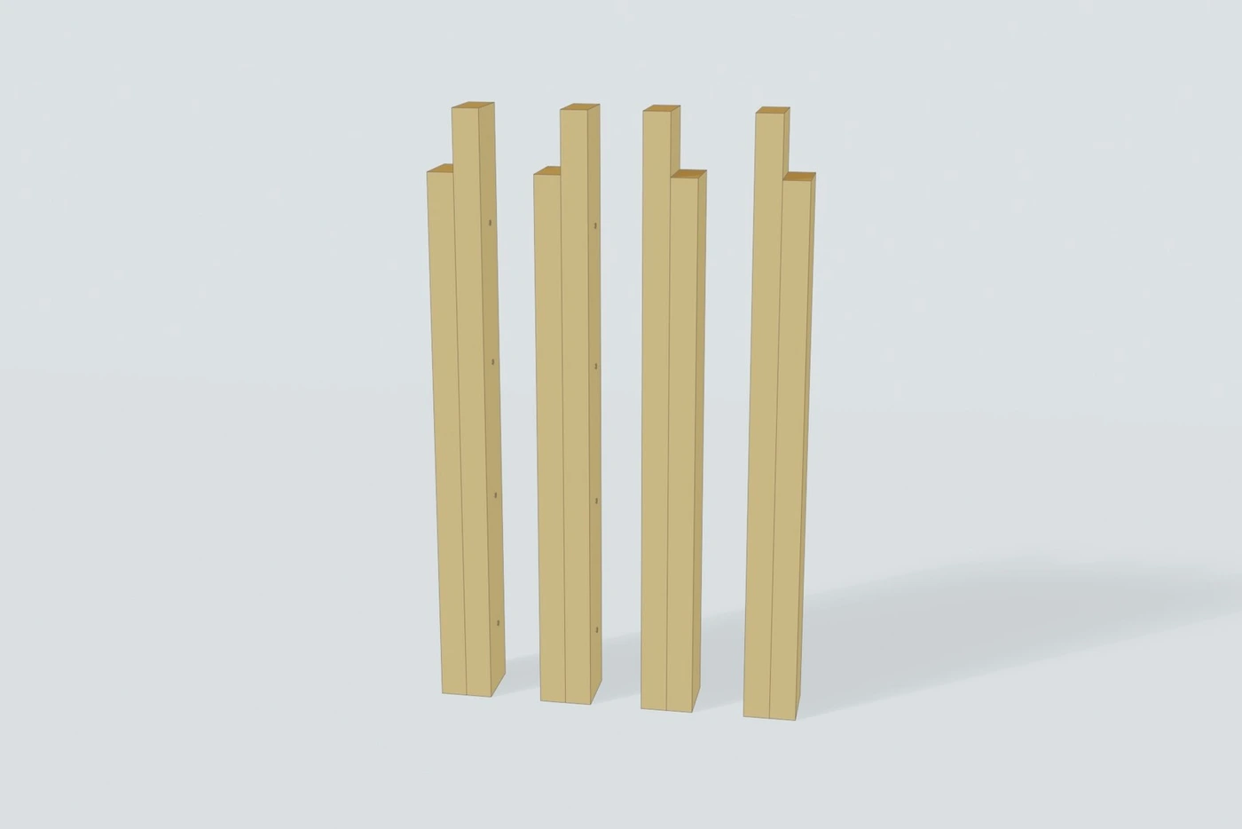 2×4 Workbench, step 1: the four laminated legs side by side